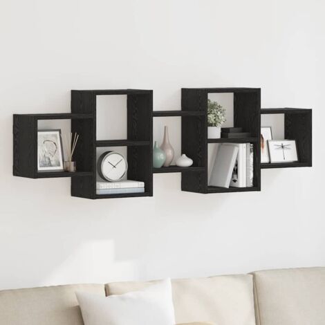 Wall Shelf Black Oak 129x18x42 cm Engineered Wood vidaXL (1/5)