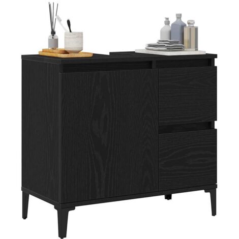 Black Oak Sink Cabinet 65x33x60 cm Made from Engineered Wood vidaXL