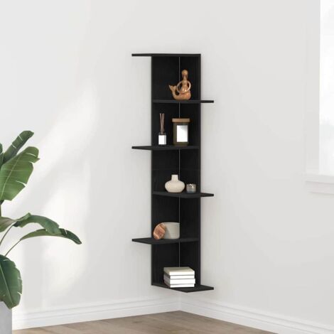 Wall Corner Shelf with Shelf Black oak 36.5 x 36.5 x 140 cm vidaXL