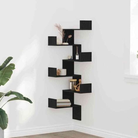 Wall Corner Shelf Black oak 45 x 45 x 147 cm Engineered wood vidaXL