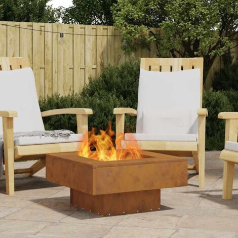 Square Fire Pit 60x60x30 cm Weathered Steel vidaXL