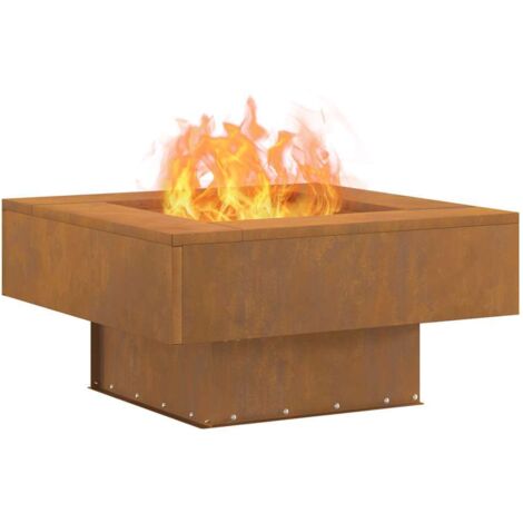 Square Fire Pit 60x60x30 cm Weathered Steel vidaXL