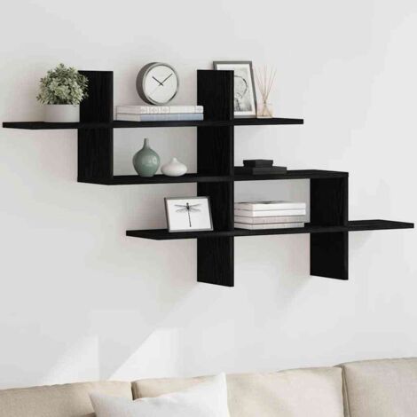 Wall Shelf Black Oak 124.5x18x60.5 cm Engineered Wood vidaXL