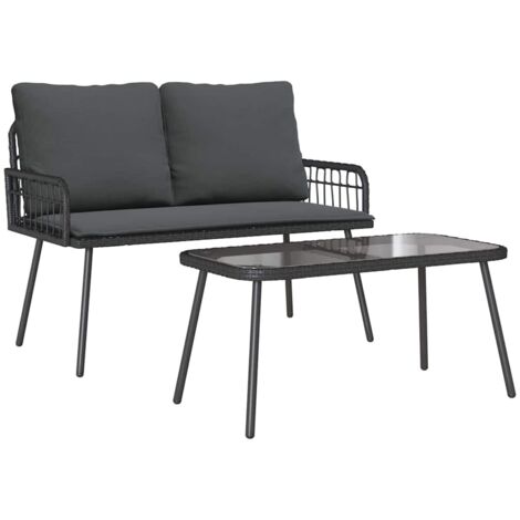 Garden Dining Set 2 pcs Black Poly Rattan vidaXL