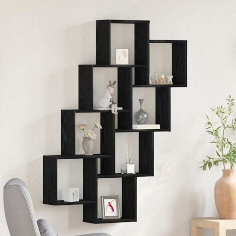 Wall Shelf Black Oak 90 x 15 x 119.5 cm Engineered Wood vidaXL