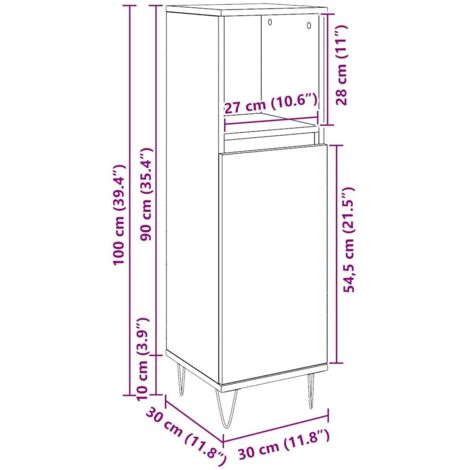 Bathroom Cabinet Black Oak 30x30x100 cm Engineered Wood vidaXL