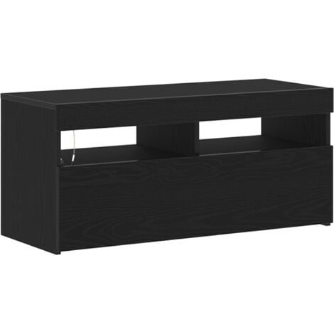 TV Stand with LED Lights - Black Oak, 90x35x40 cm, Made of Engineered Wood vidaXL