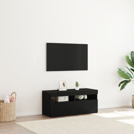 TV Stand with LED Lights - Black Oak, 90x35x40 cm, Made of Engineered Wood vidaXL