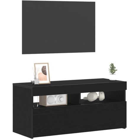 TV Stand with LED Lights - Black Oak, 90x35x40 cm, Made of Engineered Wood vidaXL