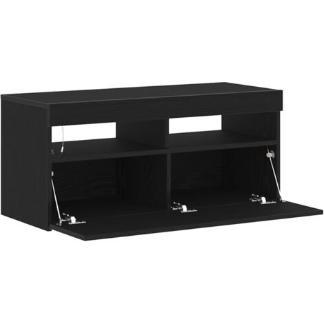 TV Stand with LED Lights - Black Oak, 90x35x40 cm, Made of Engineered Wood vidaXL