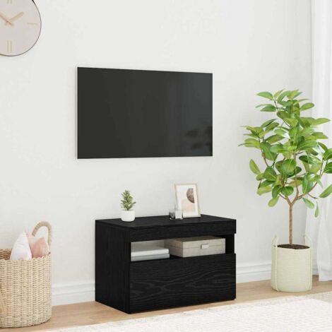 Black Oak TV Stand with LED Lights, 60x35x40 cm, Made from Engineered Wood vidaXL