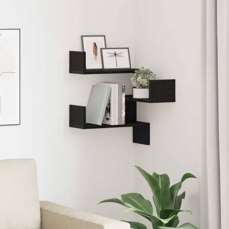 Black Oak Corner Wall Shelf - 40 x 40 x 49.5 cm, Made from Engineered Wood vidaXL