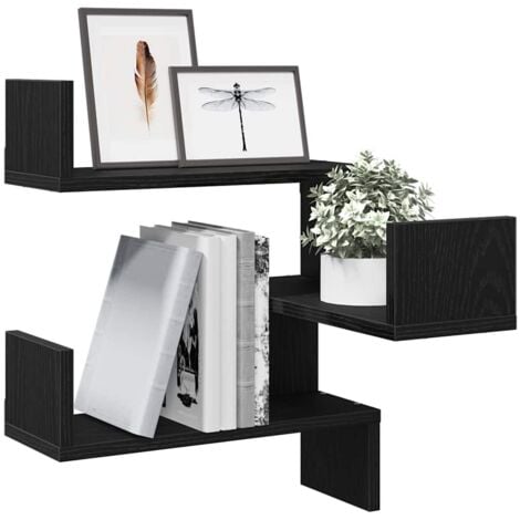 Black Oak Corner Wall Shelf - 40 x 40 x 49.5 cm, Made from Engineered Wood vidaXL