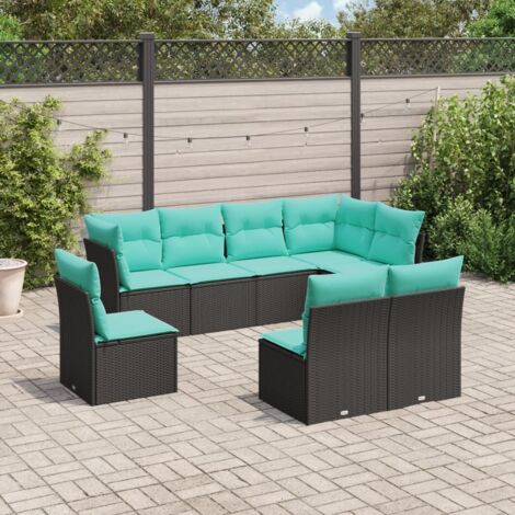8 Piece Garden Sofa Set with Cushions Black Poly Rattan vidaXL (1/3)