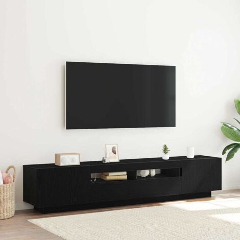 TV Cabinet with LED Lights - Black Oak - 200 x 35 x 40 cm - Engineered Wood vidaXL (1/5)