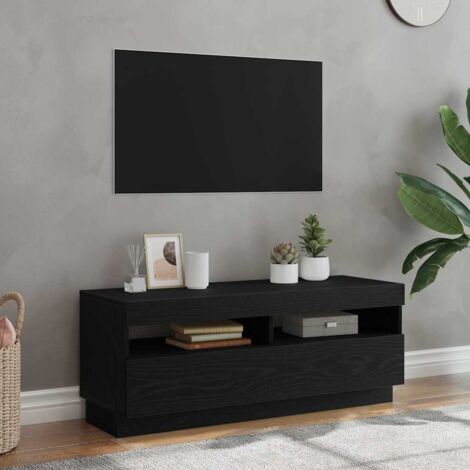 TV Stand with LED Lights - Black Oak, 100x35x40 cm, Made of Engineered Wood vidaXL