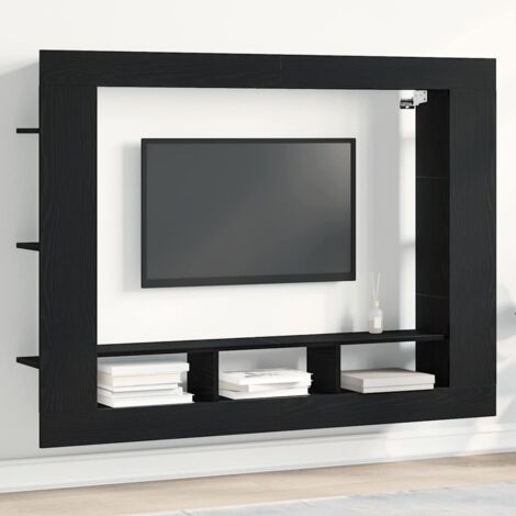 TV Cabinet Wall-Mounted Black Oak 152x22x113 cm vidaXL