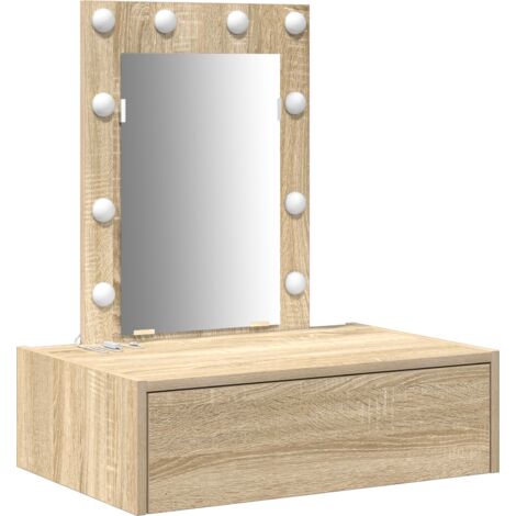 Wall Hanging Dressing Table with LED Lights Sonoma Oak vidaXL