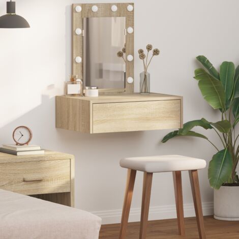 Wall Hanging Dressing Table with LED Lights Sonoma Oak vidaXL