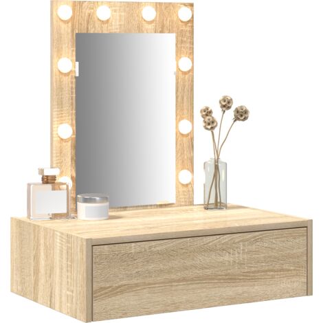 Wall Hanging Dressing Table with LED Lights Sonoma Oak vidaXL
