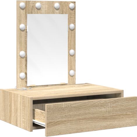 Wall Hanging Dressing Table with LED Lights Sonoma Oak vidaXL
