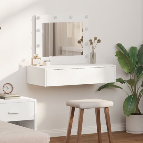 Wall Hanging Dressing Table with LED Lights - White vidaXL