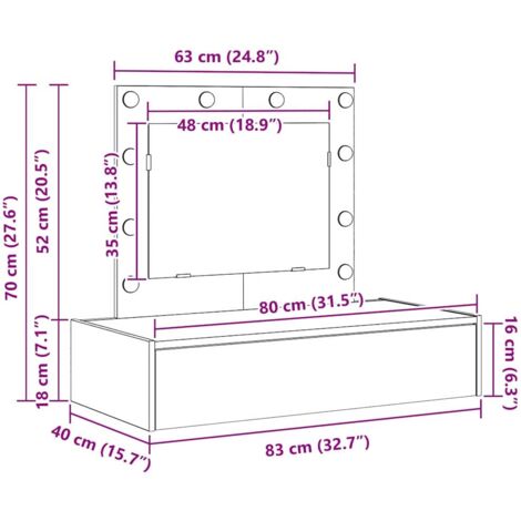 Wall Hanging Dressing Table with LED Lights - White vidaXL