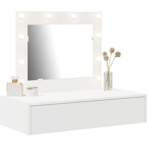 Wall Hanging Dressing Table with LED Lights - White vidaXL