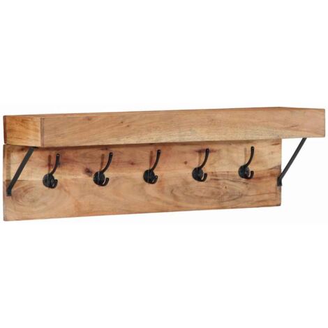 Coat Rack with Shelf Wall Mounted Solid Acacia Wood and Metal vidaXL