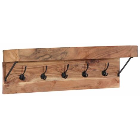 Coat Rack with Shelf Wall Mounted Solid Acacia Wood and Metal vidaXL