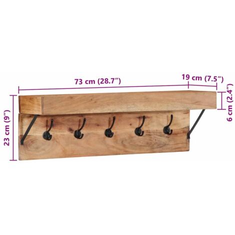 Coat Rack with Shelf Wall Mounted Solid Acacia Wood and Metal vidaXL