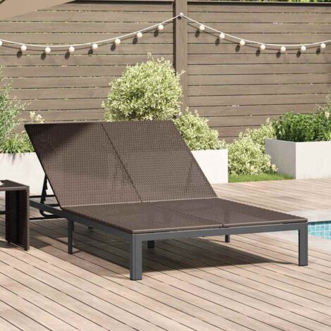 Sunbed 2-person Brown 60 x 200 x 27cm Poly Rattan vidaXL