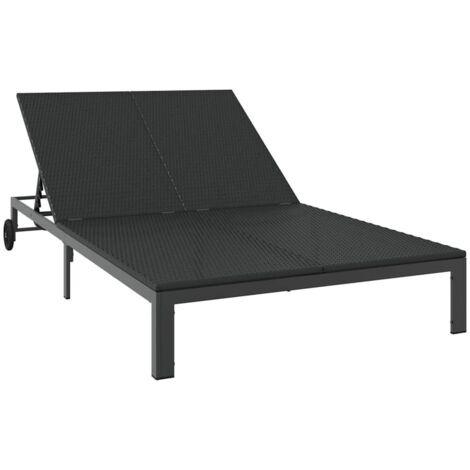 Sunbed 2-person Black 60 x 200 x 27cm Poly Rattan vidaXL