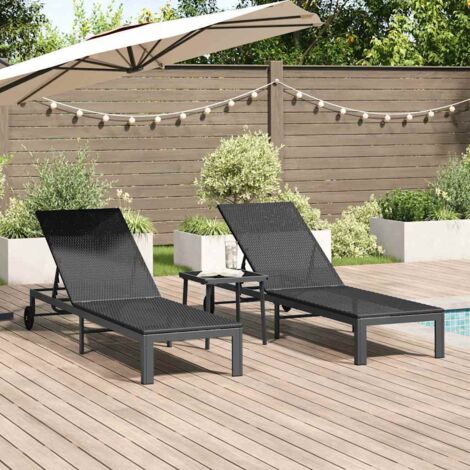 vidaXL Sunbed with Cushion 3 pcs Black 40 x 39 x 40.5cm Poly Rattan (1/5)