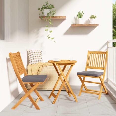 Folding Chair 2 pcs Grey 49 x 57.5 x 92cm Solid Acacia wood vidaXL