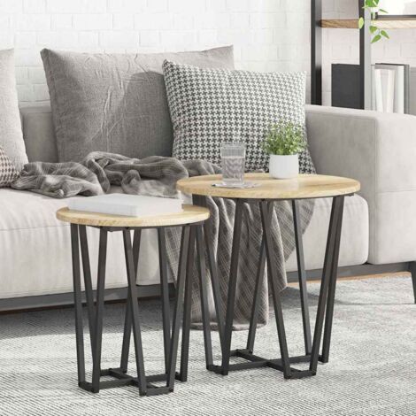 Side Table Set of 2 - Sonoma Oak Engineered Wood and Metal vidaXL