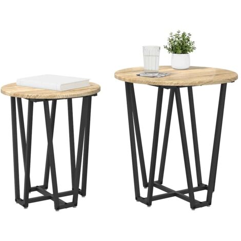 Side Table Set of 2 - Sonoma Oak Engineered Wood and Metal vidaXL