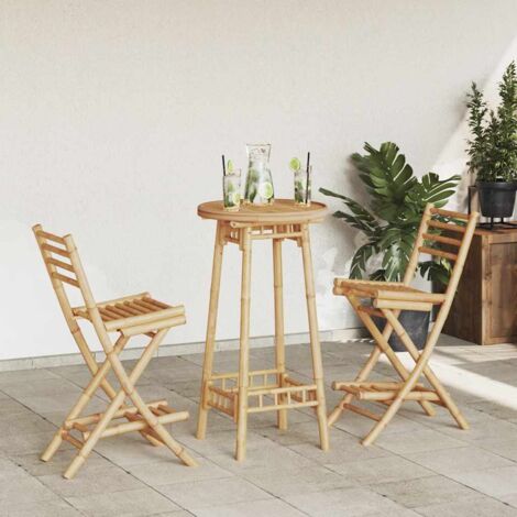 3 Piece Outdoor Bar Set Foldable Bamboo vidaXL