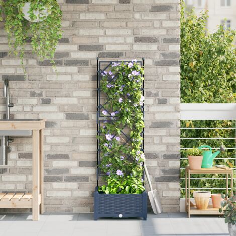Garden Planter with Trellis Grey 40x40x125.5 cm vidaXL