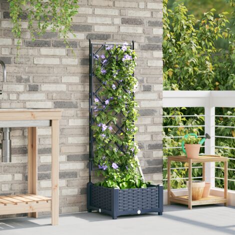 Garden Planter with Trellis Grey 40x40x125.5 cm vidaXL