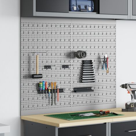 Pegboards 2 Pack with 8 Accessories, Grey, 50x80 cm Steel vidaXL