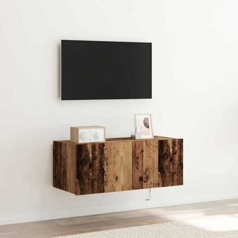 TV Wall Cabinet with LED Lights Old Wood 80x35x31 cm vidaXL