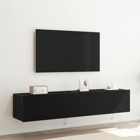 TV Wall Cabinets with LED Lights 2 pcs Black Oak 80x35x31 cm vidaXL