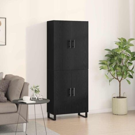 Highboard 2 pcs Black oak Engineered Wood and Glass vidaXL