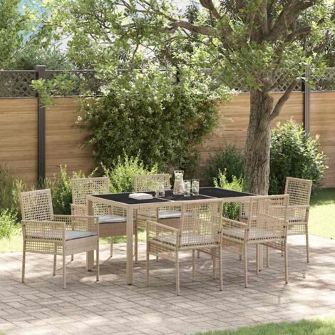 Garden Dining Set 7 pcs Beige Poly rattan vidaXL