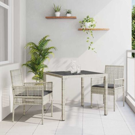 Garden Dining Set 3 pcs Light grey Poly rattan vidaXL