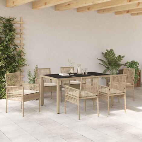 Garden Dining Set 7 pcs Beige Poly rattan vidaXL