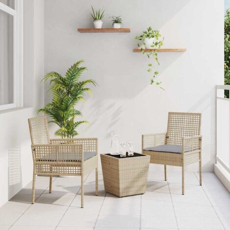 Garden Bistro Set 3 pcs Beige Poly rattan vidaXL