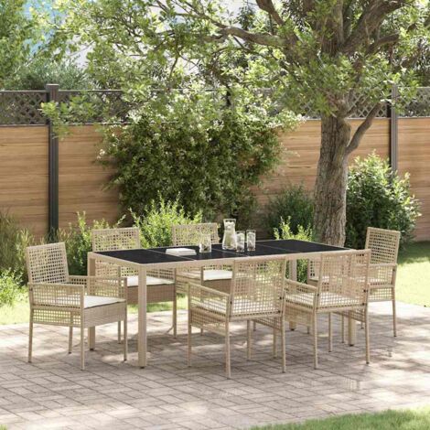 Garden Dining Set 7 pcs Beige Poly rattan vidaXL