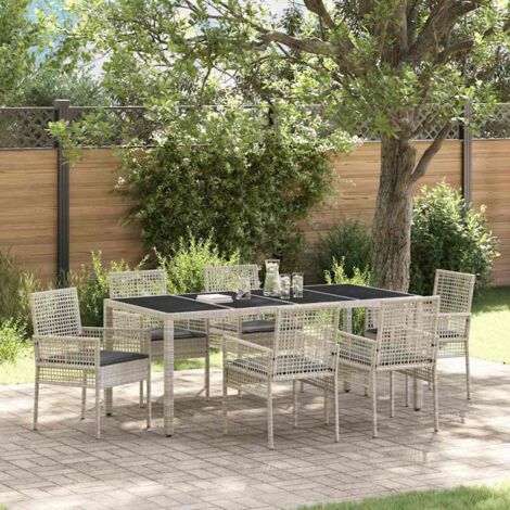 Garden Dining Set 7 pcs Light grey Poly rattan vidaXL
